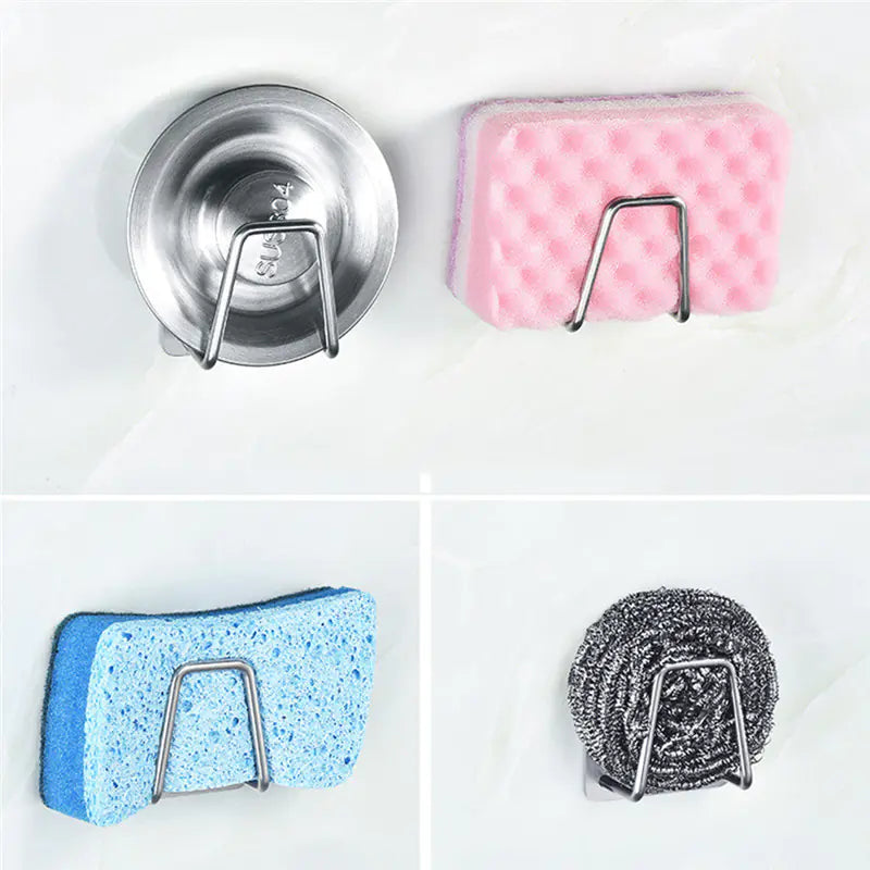 No-Drill Stainless Steel Sink Sponge Holder – Rustproof & Space-Saving