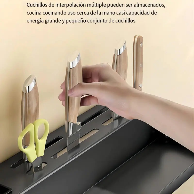 Wall-Mounted Kitchen Organizer Rack – Multipurpose Storage Shelf with Hooks & Dispenser