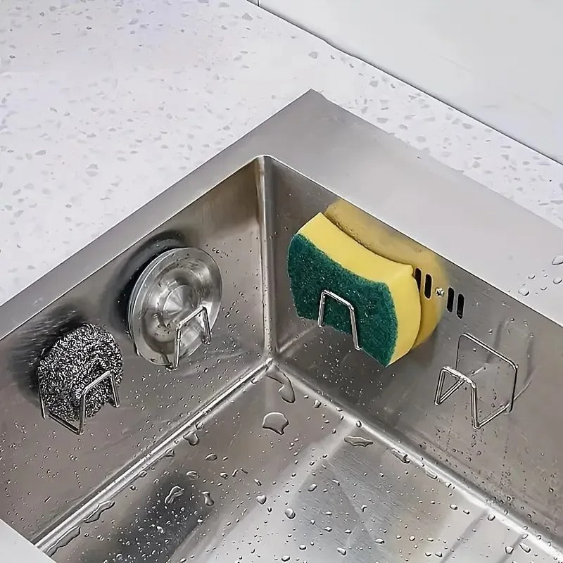 No-Drill Stainless Steel Sink Sponge Holder – Rustproof & Space-Saving